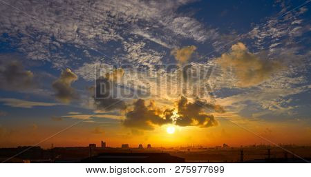 Valencia sunriuse skyline from Paterna and Manises area in spain