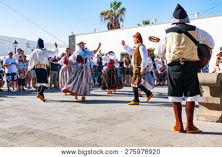 Lanzarote, Dec 15, 2018 - Traditional Dresst People At A Folklore Show In The Old Town Of Teguise On
