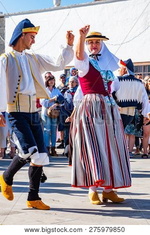 Lanzarote, Dec 15, 2018 - Traditional Dresst People At A Folklore Show In The Old Town Of Teguise On