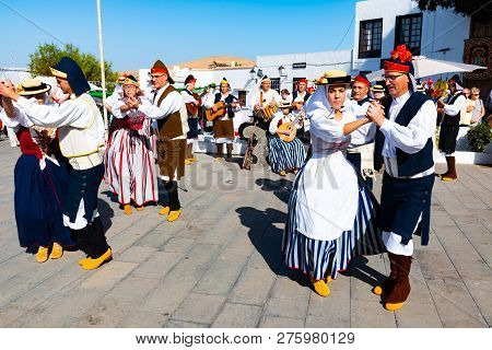 Lanzarote, Dec 15, 2018 - Traditional Dresst People At A Folklore Show In The Old Town Of Teguise On