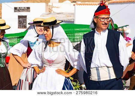 Lanzarote, Dec 15, 2018 - Traditional Dresst People At A Folklore Show In The Old Town Of Teguise On