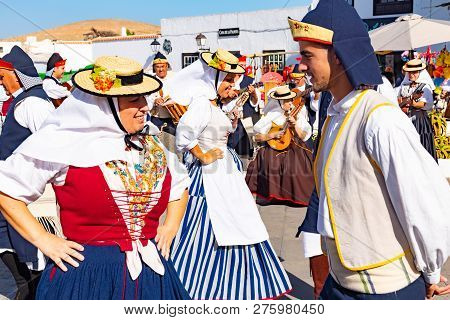 Lanzarote, Dec 15, 2018 - Traditional Dresst People At A Folklore Show In The Old Town Of Teguise On