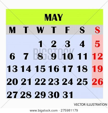 Calendar Design Month May 2019. Year 2019 Calendar. Simple Design For Calendar 2019. Calendar For Or
