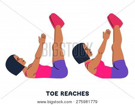 Toe Reaches. Crunches. Sport Exersice. Silhouettes Of Woman Doing Exercise. Workout, Training.