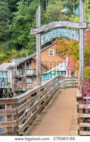 Ketchikan, Alaska - September 30 2017: Creek Street In Ketchikan, Alaska