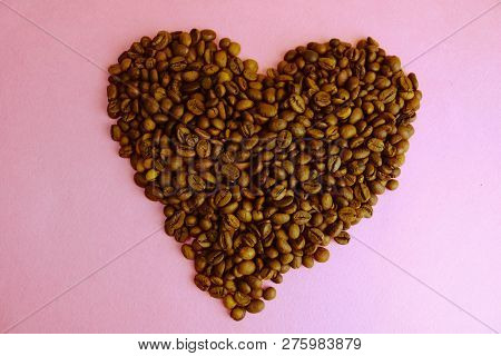 Beautiful Texture In The Shape Of A Heart From Freshly Roasted Selected Delicious Saturated Brown Na