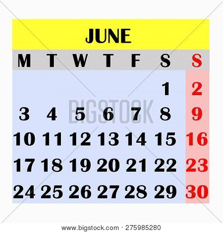 Calendar Design Month June 2019. Year 2019 Calendar. Simple Design For Calendar 2019. Calendar For O
