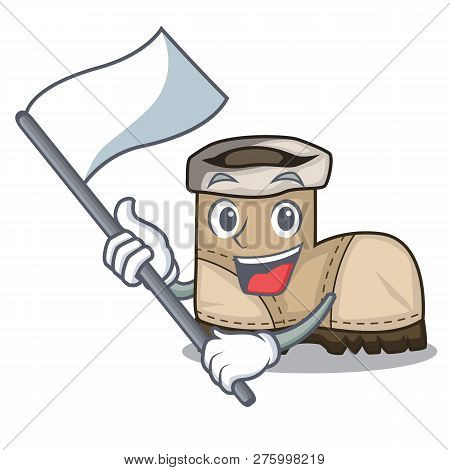With Flag Pair Working Boots In Shape Cartoon
