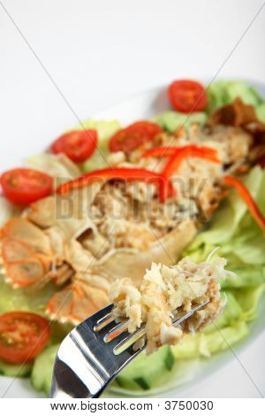 Langosta Thermidor en un tenedor