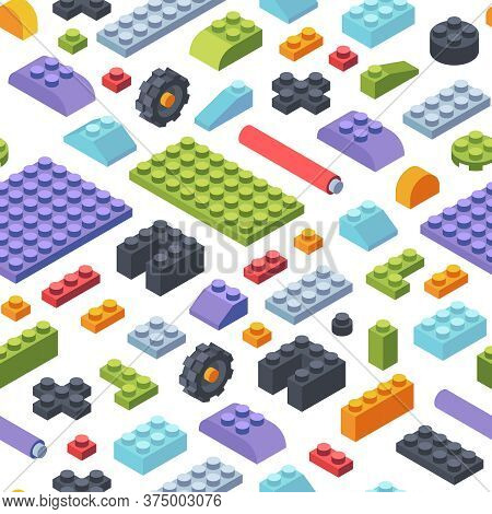 Constructor Kids Isometric Seamless Pattern. Creativity Tiles And Parts Assembly Geometric Toy Model