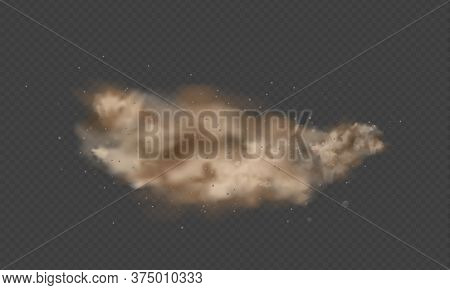 Dust Explosion, Sandstorm, Powder Burs On Transparent Background. Desert Wind With Cloud Of Dust And