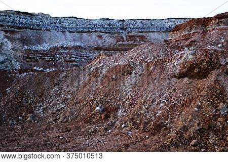Textures Of Various Clay Layers Underground In Clay Quarry After Geological Study Of Soil. Colored L