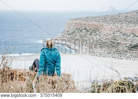 Woman On Viewpoint Above Balos Bay On Kreta