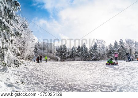 Yamagata; Japan - 28 Dec 2019: People Are Skiing On Utopia Skii Slope In Zao Mountain.
