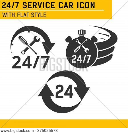 24/7 Car Service Logo With Screwdriver And Wrench. Isolated Vector Illustration. Eps File. Logo Desi