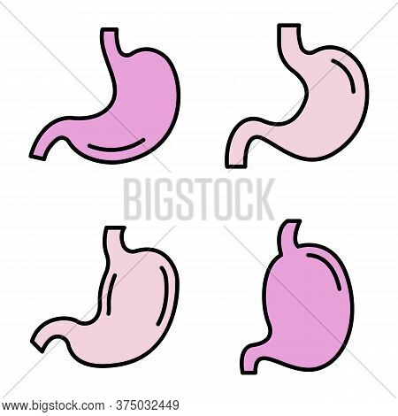 Stomach Icons Set. Outline Set Of Stomach Vector Icons Thin Line Color Flat On White