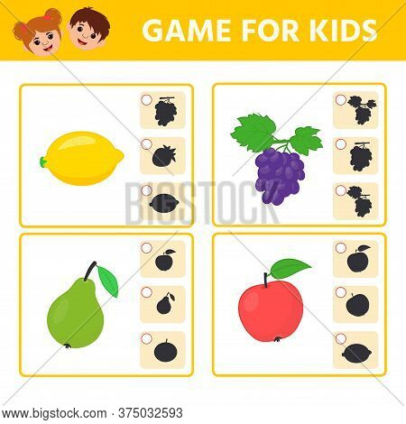 Educational Worksheet For Children. Game For Kids. Find Matching Item And Shadow. Worksheet For Kids