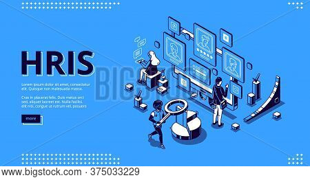 Hris Isometric Landing Page. Human Resources Information System It And Hr Technologies, People At Mu