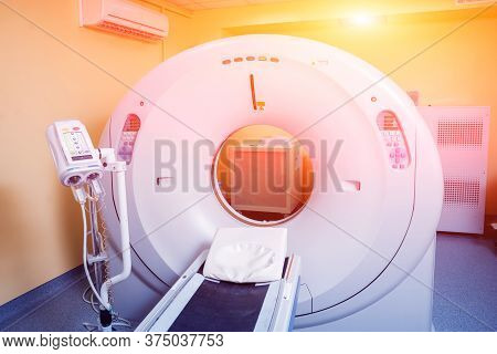 Computer Tomography Diagnostics In Medical Center. Background
