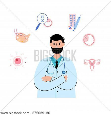 In Vitro Fertilization. Doctor Gynecologist. Embryo Development Stage. Dna Research. Egg Cell Collec