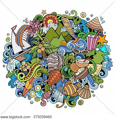Mauritus Hand Drawn Cartoon Doodles Illustration. Funny Travel Design.