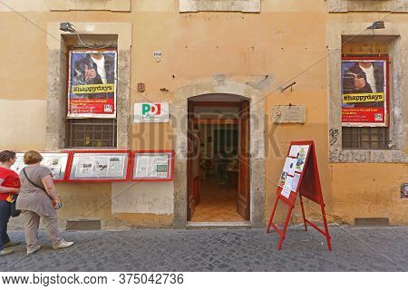Rome, Italy - June 30, 2014: Democratic Political Party Old City Office At Giubbonari Street In Rome