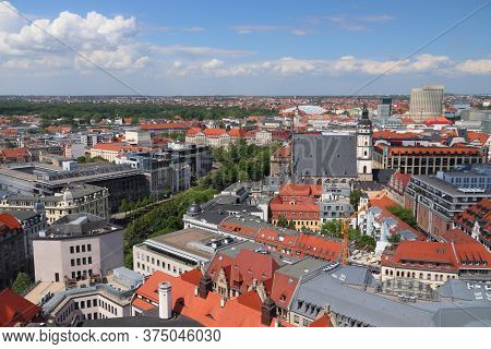 Leipzig City, Germany. Aerial View. Cityscape With Zentrum District.