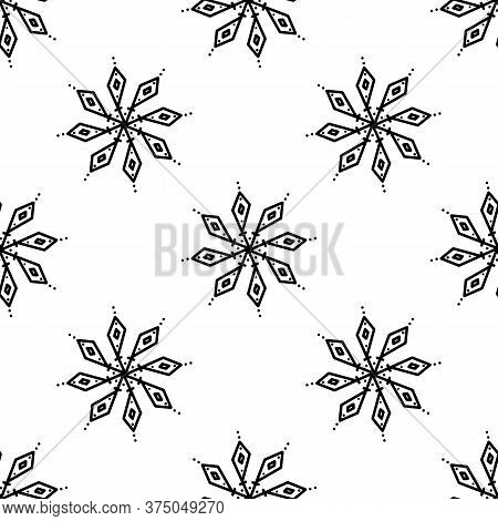 Seamless Pattern Made From Doodle Abstract Snowflakes. Isolated On White Background. Vector Stock Il