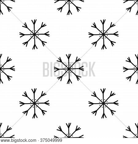 Seamless Pattern Made From Doodle Abstract Snowflakes. Isolated On White Background. Vector Stock Il