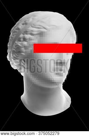Collage With Plaster Antique Sculpture Of Human Face In A Pop Art Style. Creative Concept Colorful N