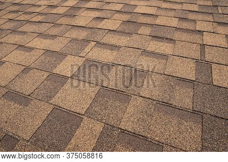 Roof Of Shingles On The Roof Of A Building, Shot Close-up