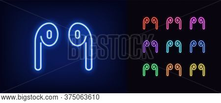 Neon Mini Headphones Icon. Glowing Neon Earphone Sign, Set Of Isolated Wireless Headphones In Vivid 