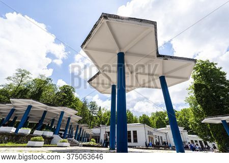 Lviv Region, Ukraine, May 24, 2019 Mineral water pump room in the city of Truskavets,