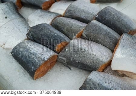 Portioned Fish Slices In An Ice Maker In A Supermarketportioned Fish Slices In An Ice Maker In A Sup