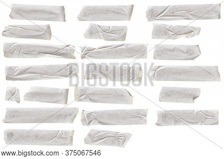 Sticky ripped ducktape with wrinkled texture over isolated background