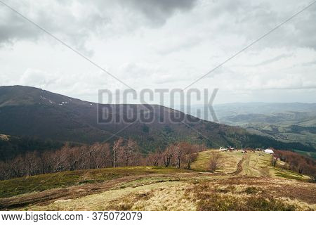 A View From The Top Of The Mountain Gemba Or Gimba Down To The Cablecar, Meadow And Village Pilipec,