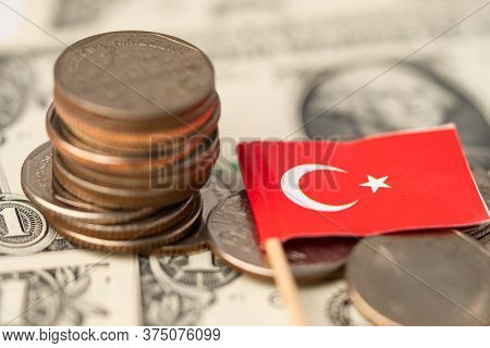 Turkey Flag On Dollar Banknotes Background, Anking Account, Investment Analytic Research Data Econom