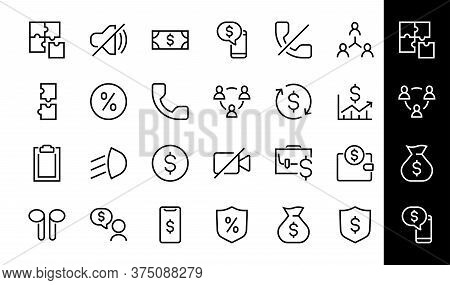 Set Of Business Vector Line Icons. It Contains User Symbols, Dollar Pictograms, Gears, Briefcase, Pu