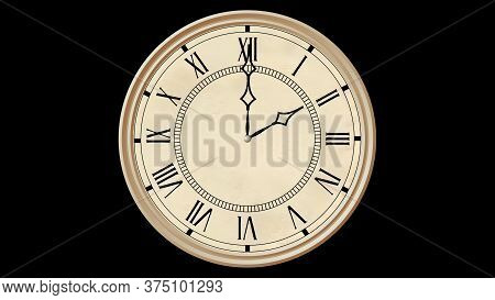 Vintage Victorian Clock On Black Background. 3d Rendering