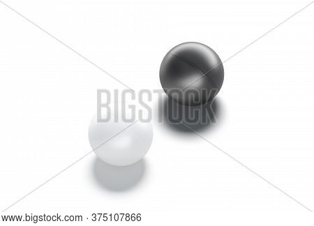 Blank Black And White Plastic Table Tennis Ball Mockup Set, Isolated, 3d Rendering. Empty Round Tabl