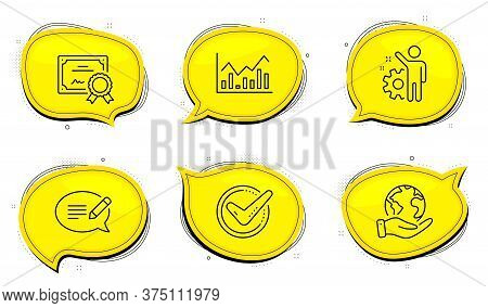 Message Sign. Diploma Certificate, Save Planet Chat Bubbles. Employee, Confirmed And Infochart Line 