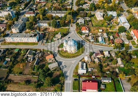 Chachersk, Gomel Region, Belarus. Aerial View Of Skyline Cityscape. Old Transfiguration Church. Hist