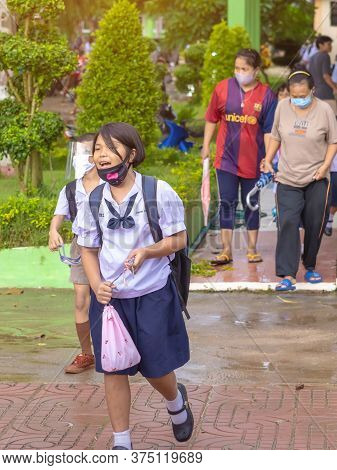 Kanchanaburi,thailand-july 2,2020:thai Students Wear Various Medical Masks To Prevent Themselves Fro