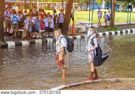 Kanchanaburi,thailand-july 2,2020:thai Students Wear Various Medical Masks To Prevent Themselves Fro
