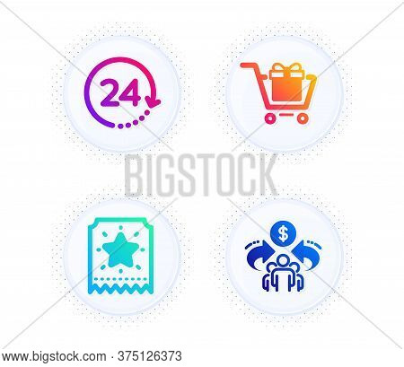 Loyalty Ticket, Shopping Cart And 24 Hours Icons Simple Set. Button With Halftone Dots. Sharing Econ