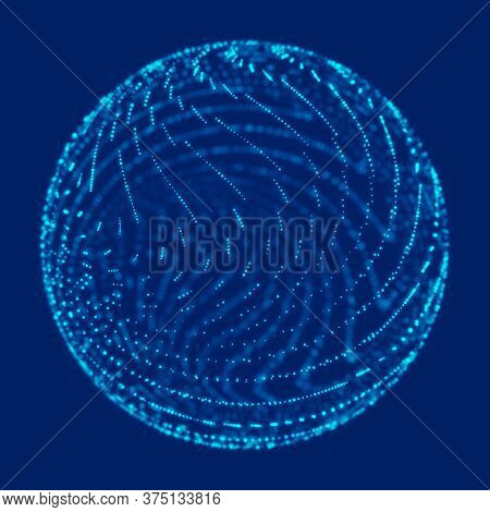 Abstract Blue 3d Sphere Made Of Points. Futuristic Technology Style. Sphere Particles. Plexus Effect