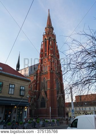 Osijek / Croatia - February 22, 2020: Cathedral Of Saints Peter And Paul In Osijek During A Sunny Ev