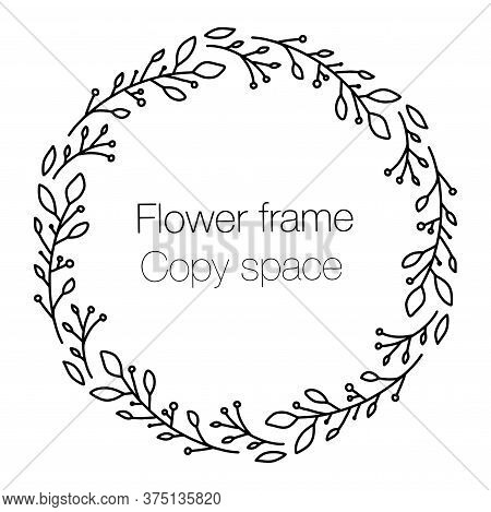 Vector Floral Wreath With Floral Sprigs And Berries. Cute Graceful Frame On A Light Isolated. Vector