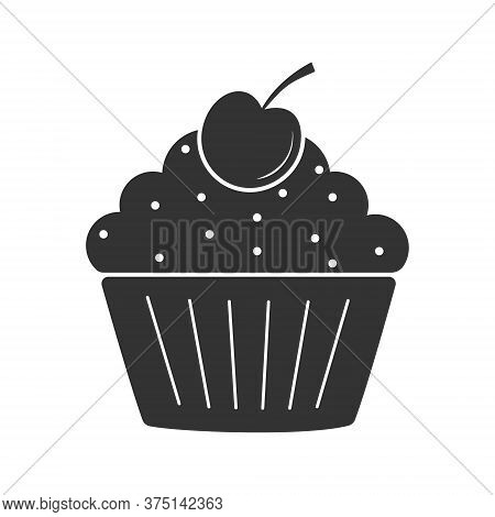 Cherry Muffin Icon. Simple Vector Illustration For Websites And Apps, Isolated On A White Background