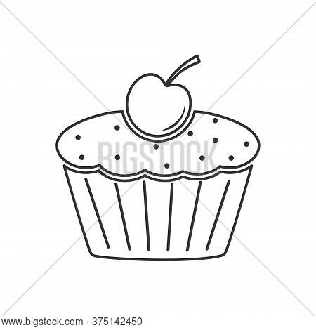 Icon Muffin With Cherries. Simple Vector Illustration For Websites And Apps, An Empty Outline Isolat